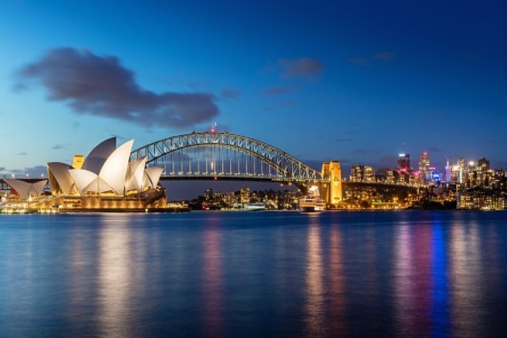 Australia, Sydney Skyline at Night